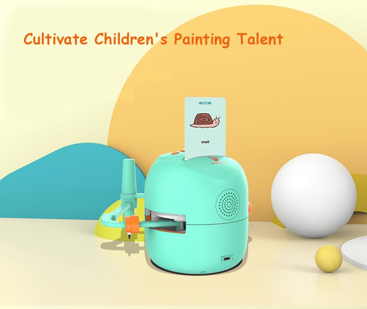 Interactive Drawing Robot for Children Boys Girls,Voice Interactive Educational Painting Toy with 100 Cards for 4 5 6 7 8 9 10 11 12 Years Old Kids Children'S Day Birthday Christmas(Green)