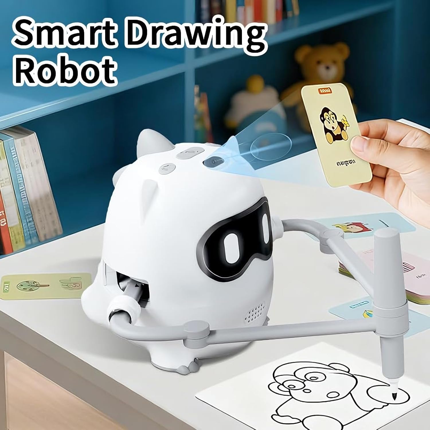 Drawing Robot for Kids with Camera Recognition, Smart Voice Interactive Painting Robot Educational Machine, Montessori Learning Toys with 100 Cards, 12 Colorful Pens Boys Girls
