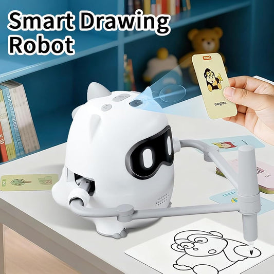 Drawing Robot for Kids with Camera Recognition, Smart Voice Interactive Painting Robot Educational Machine, Montessori Learning Toys with 100 Cards, 12 Colorful Pens Boys Girls