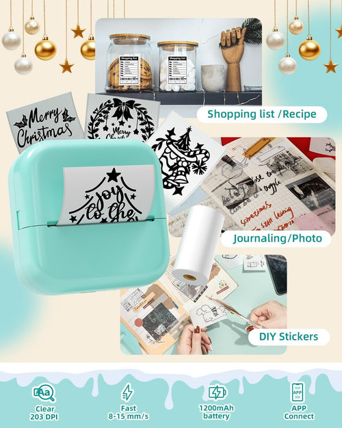 Mini Sticker Printer - Sticker Box Printer AI Smart APP Print Pod Mini Printer Thermal Portable Sticker Maker Machine for Student DIY Scrapbook, Study Notes, Work Plan, Memos, Photo