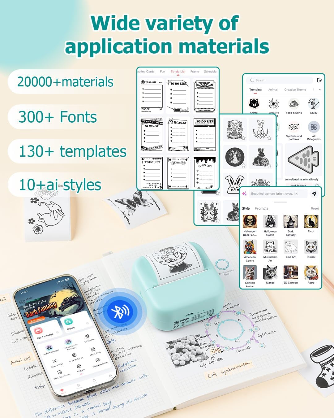 Mini Sticker Printer - Sticker Box Printer AI Smart APP Print Pod Mini Printer Thermal Portable Sticker Maker Machine for Student DIY Scrapbook, Study Notes, Work Plan, Memos, Photo