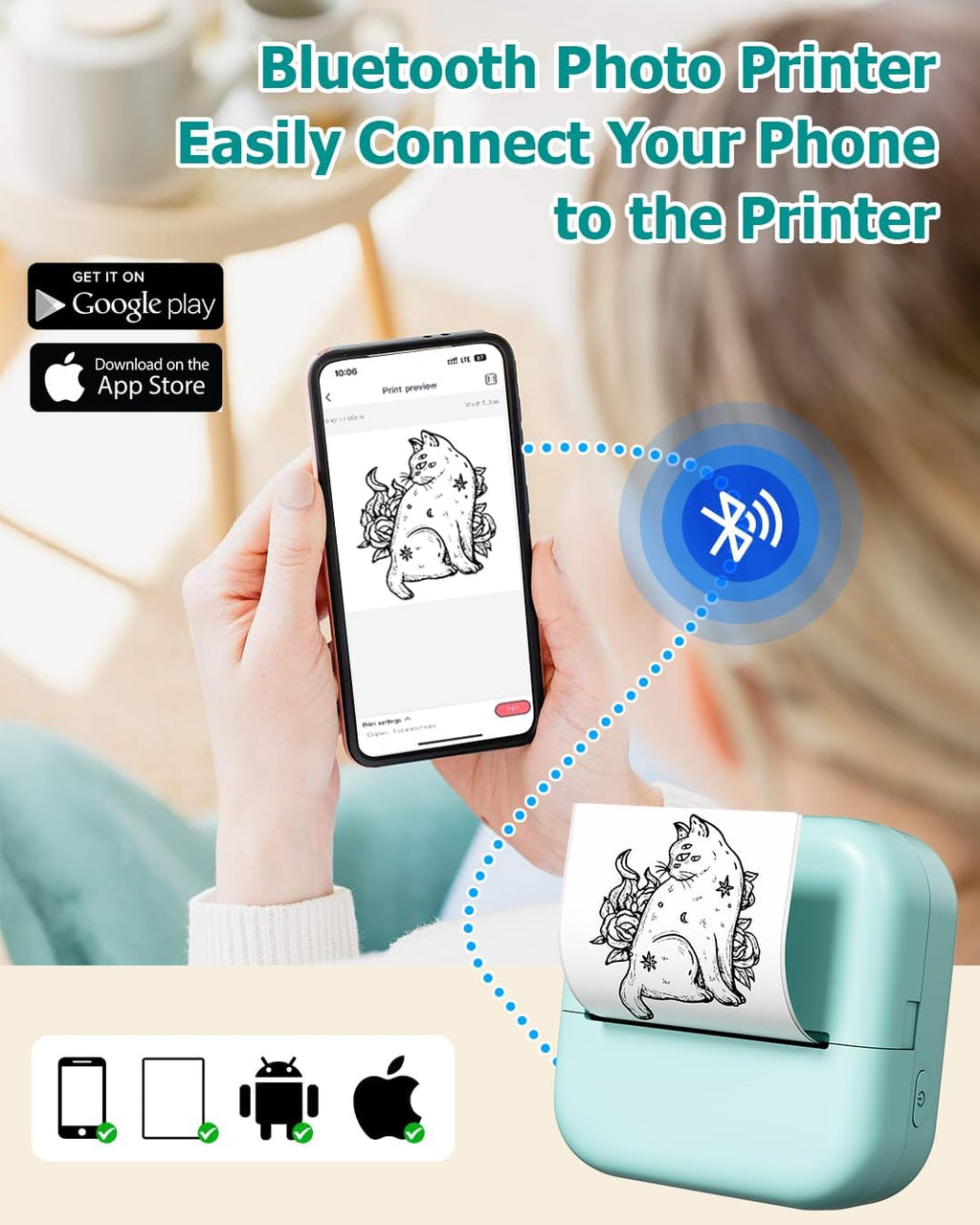 Mini Sticker Printer - Sticker Box Printer AI Smart APP Print Pod Mini Printer Thermal Portable Sticker Maker Machine for Student DIY Scrapbook, Study Notes, Work Plan, Memos, Photo