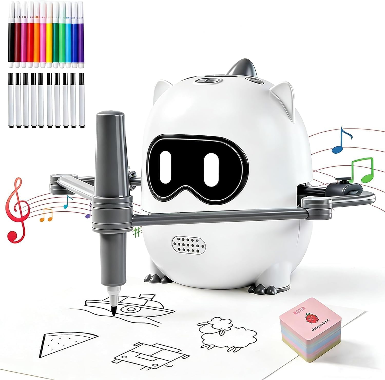 Drawing Robot for Kids with Camera Recognition, Smart Voice Interactive Painting Robot Educational Machine, Montessori Learning Toys with 100 Cards, 12 Colorful Pens Boys Girls