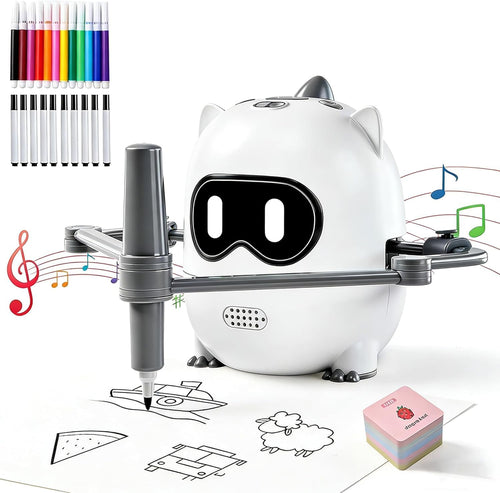 Drawing Robot for Kids with Camera Recognition, Smart Voice Interactive Painting Robot Educational Machine, Montessori Learning Toys with 100 Cards, 12 Colorful Pens Boys Girls