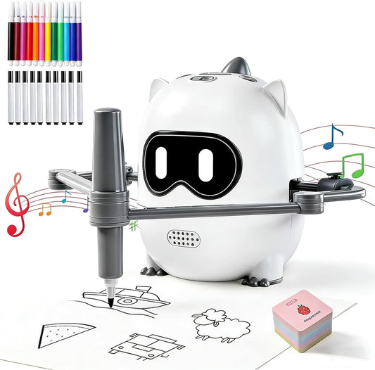Drawing Robot for Kids with Camera Recognition, Smart Voice Interactive Painting Robot Educational Machine, Montessori Learning Toys with 100 Cards, 12 Colorful Pens Boys Girls