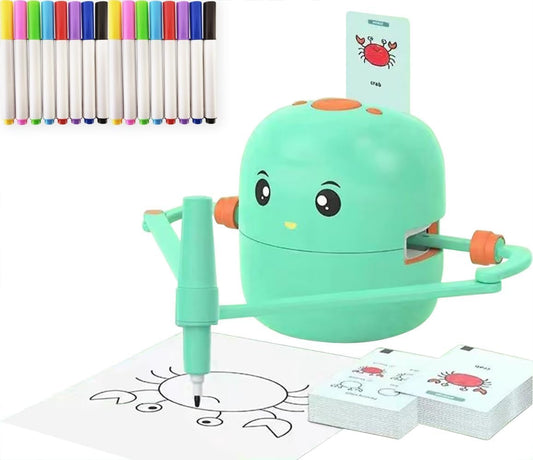 Interactive Drawing Robot for Children Boys Girls,Voice Interactive Educational Painting Toy with 100 Cards for 4 5 6 7 8 9 10 11 12 Years Old Kids Children'S Day Birthday Christmas(Green)